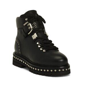 LOLA CRUZ Black Leather Lace Up Booties